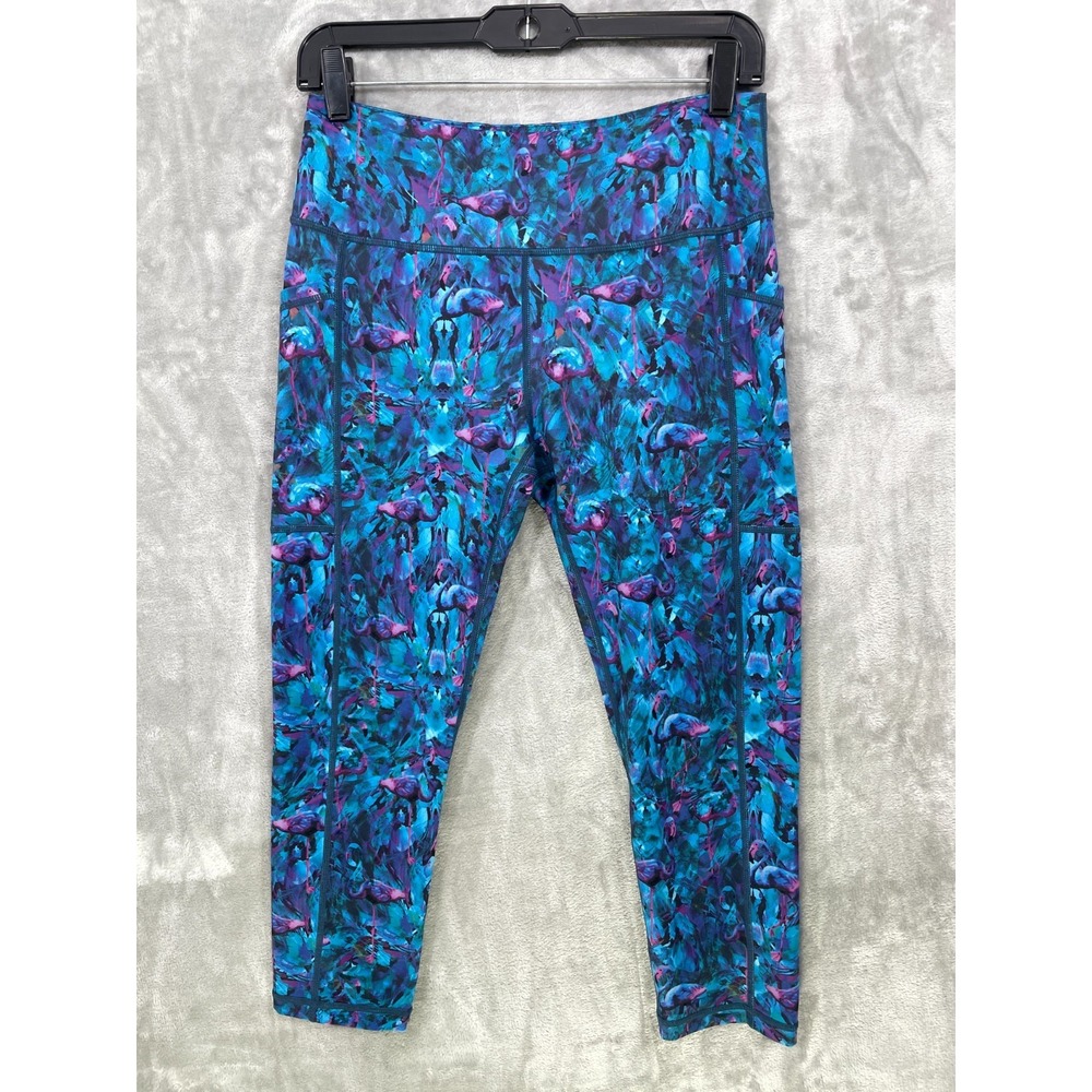 CVG  Leggings Women's Size M  Blue Cropped Flamingo Print Pockets
